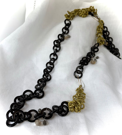 Antique French Silk Jasmine Tassel and Gemstone Necklace