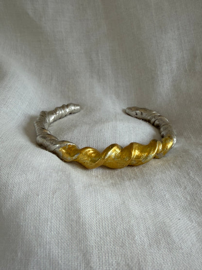Sterling Silver Twist Cuff with 22K Gold Keum Boo